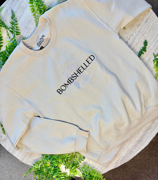 Bombshelled Embroidered Crewneck – Tan